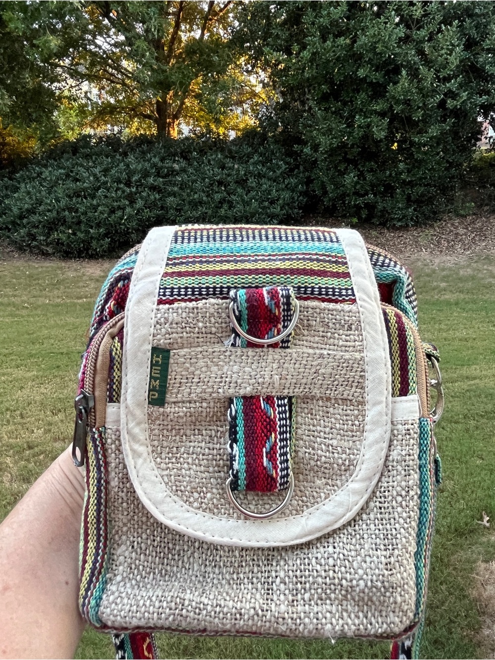 Hemp Woven Multicolor Accent lightweight crossbody - Natural Beige